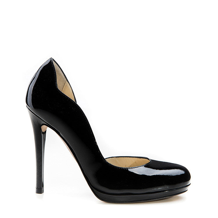 Black patented round-toe platform stiletto