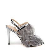 Tiered feather strappy heel