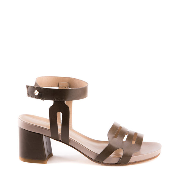 Two tone sandal with chunky heel