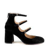 Rounded square toe pump with straps